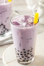 Homemade Taro Milk Bubble Tea with Tapioca Royalty Free Stock Photo