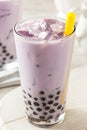 Homemade Taro Milk Bubble Tea with Tapioca Royalty Free Stock Photo