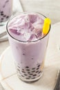 Homemade Taro Milk Bubble Tea with Tapioca Royalty Free Stock Photo
