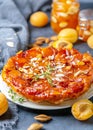 Homemade tarte tatin pie with apricots and thyme Royalty Free Stock Photo