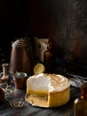 Lemon tart with shortbread crust and whipped meringue on top