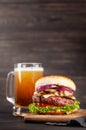 Homemade tasty beef burger and beer Royalty Free Stock Photo