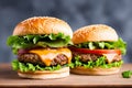 homemade tasty burgers on wood table