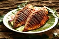 Delicious grilled fish served in plate. Royalty Free Stock Photo