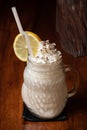 Homemade tasty milk shake cocktail milkshake banana smoothie vanilla whip cream