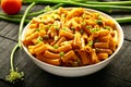 Delicious pasta penne with herbs. Royalty Free Stock Photo