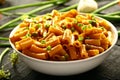 Delicious pasta penne with herbs. Royalty Free Stock Photo