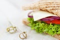 Homemade tasty vegetarian sandwich with fresh vegetables and cheese Royalty Free Stock Photo