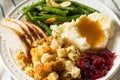 Homemade Thanksgiving Turkey Dinner with Stuffing Potatoes Royalty Free Stock Photo