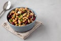 Homemade Three Bean Salad in a Bowl, side view. Space for text