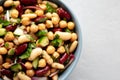 Homemade Three Bean Salad in a Bowl, top view. Flat lay, overhead, from above. Copy space