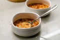Homemade Tomato Soup with Orzo Barley and Spoon Royalty Free Stock Photo