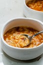 Homemade Tomato Soup with Orzo Barley and Spoon Royalty Free Stock Photo