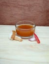 Homemade tomato soup on wooden table Royalty Free Stock Photo