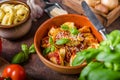 Homemade tortellini with tomato sauce Royalty Free Stock Photo