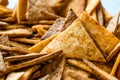 Homemade Tortilla Chips made with Flatbread and Baked in Oven / Close up Macro View. Royalty Free Stock Photo