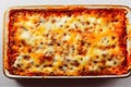 Homemade traditional lasagna food with baked cheese and minced meat