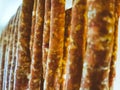 Homemade Traditional Sausages Hanged for Drying