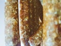 Homemade Traditional Sausages Hanged for Drying