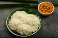 White rice idiyappam with chickpea curry