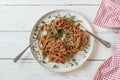 Spaghetti with tomato sauce with whole wheat noodles and parmesan cheese Royalty Free Stock Photo