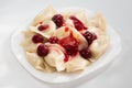 Homemade traditional Ukrainian dumplings, vareniki with cherries