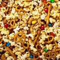 Homemade trail mix with chocolate candy, popcorn, pretzels and nuts Royalty Free Stock Photo