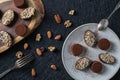 Homemade truffles from dark chocolate on a plate Royalty Free Stock Photo