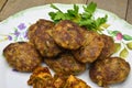 Homemade Turkish meatballs kofte or kofta and saute the mushrooms