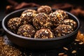 Homemade unbaked walnut, cocoa, and almond sweet balls for dessert and snack Royalty Free Stock Photo