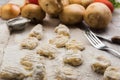 Homemade uncooked potato gnocchi. Raw Italian dumplings Royalty Free Stock Photo