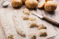 Homemade uncooked potato gnocchi. Raw Italian dumplings Royalty Free Stock Photo