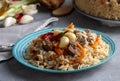 Homemade Uzbek pilaf or plov Royalty Free Stock Photo