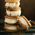 Homemade ice cream sandwiches with chocolate chip cookies Royalty Free Stock Photo