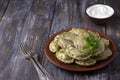 Homemade vegan dumplings, vareniki, pierogi, kreplach stuffed with vegan lentil
