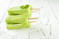 Homemade vegan green tea matcha mint coconut milk popsicles with chia seeds