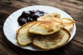 Homemade vegan pancackes with jam Royalty Free Stock Photo