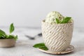 homemade vegan spinach coconut ice cream in ceramic bowl Royalty Free Stock Photo