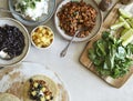 Homemade vegan taco ingredients on the table Royalty Free Stock Photo