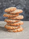 Homemade Vegan Tahini Cookies in stack