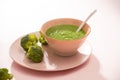 Homemade vegetable baby food. Broccoli puree for baby Royalty Free Stock Photo