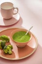 Homemade vegetable baby food. Broccoli puree for baby Royalty Free Stock Photo