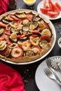 Homemade vegetable pie galette with grilled eggplants, tomatoes and onion Royalty Free Stock Photo