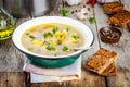Homemade vegetable soup with broccoli, cauliflower, carrots in a bowl Royalty Free Stock Photo
