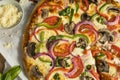 Homemade Veggie Pizza with Mushrooms Peppers