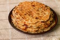 Homemade waffles with fried onions, champignons and cheese Royalty Free Stock Photo