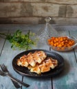 Homemade waffles and frozen sea buckthorn berries Royalty Free Stock Photo