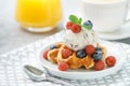 Homemade waffles with ice cream and fresh berries Royalty Free Stock Photo