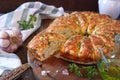 Homemade white bread with garlic and grated cheese Royalty Free Stock Photo