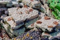 Homemade white chocolate with pecans for sale at Krakow christmas market